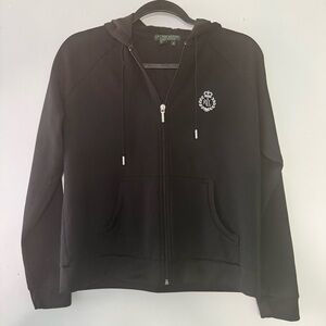 Ralph Lauren RL Logo Black Zip-Up Hoodie Velvet light weight sz M